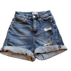 High Rise Distressed denim jean Short Women's stretch dark wash 3.5" inseam mom